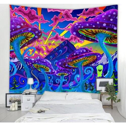 Mushroom psychedelic abstract tapestry art deco blanket curtain hanging home bedroom living room decoration polyester hippie