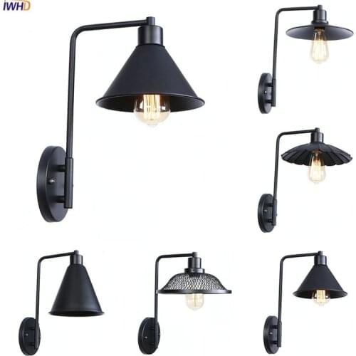 IWHD Black Retro Vintage Wall Light Fixtures Bedroom Living Room Loft Industrial Antique Edison LED Wall Lamp Home Lighting