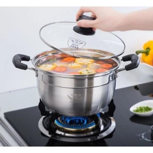 Stainless steel soup pot thickening compound bottom pot with domestic cooking pot noodle pot gas electromagnetic oven general