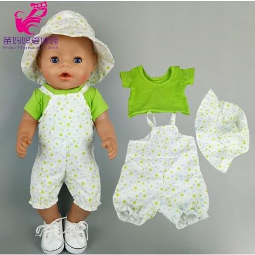 Doll clothes 43cm overall set 18 inch american og girl doll summer casual set overall pants shirt and sunhat