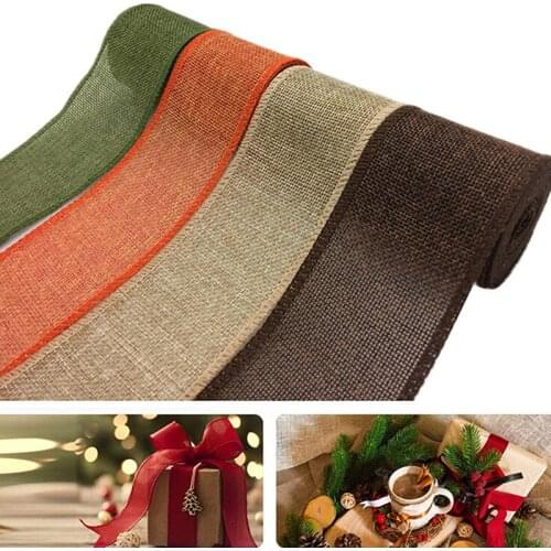 5M Natural Jute Burlap Wired Ribbon Rolls Christmas Gift Decoration Rustic Wedding DIY Party Home Decoration