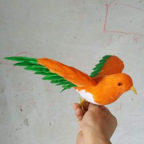 Cute simulation orange bird model polyethylene & furs green wings bird doll gift about 16cm 0811