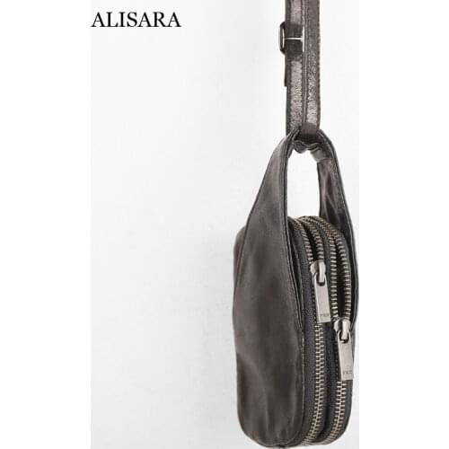 Alisara Mini Satchels First Layer Cow Leather High Quality Small Hang Neck Storage Pack Coin Purses Key Bag Card Pouch Unisex