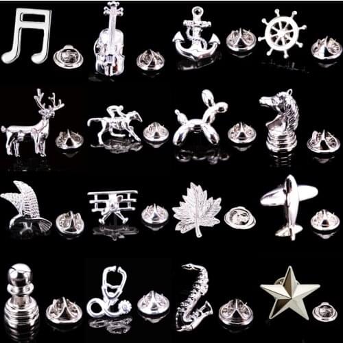 Fashion Brooch Silvery Cartoon Animal Dog Fish Anchor Plane Chess Horse For Mens Suit Collar Lapel Brooches Pin Party Jewelry