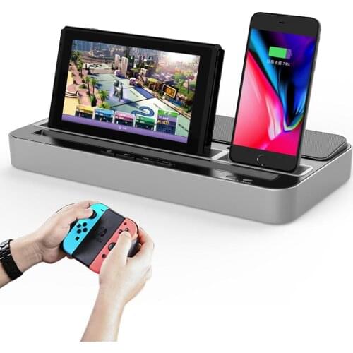 Multi Function Charging Base Charger Socket Station Stand with Audio Speaker Function for Nintend NS Switch/Mobile Phone Tablets
