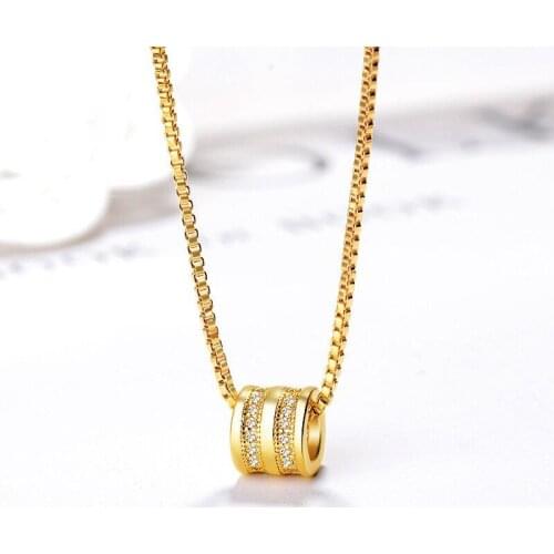 MxGxFam Lucky Round Pendants Necklace For Women Fashion Jewelry 24 K Pure Gold Color AAA+ Cubic Zirconia 45cm Chain