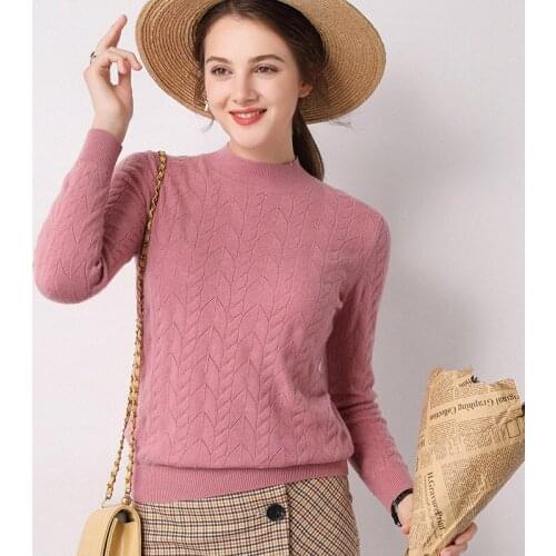 New Hollow Half High Neck Woolen Sweater Womens Pullover Bottoming Long-sleeved Inner Wool Knit Top Solid Regular