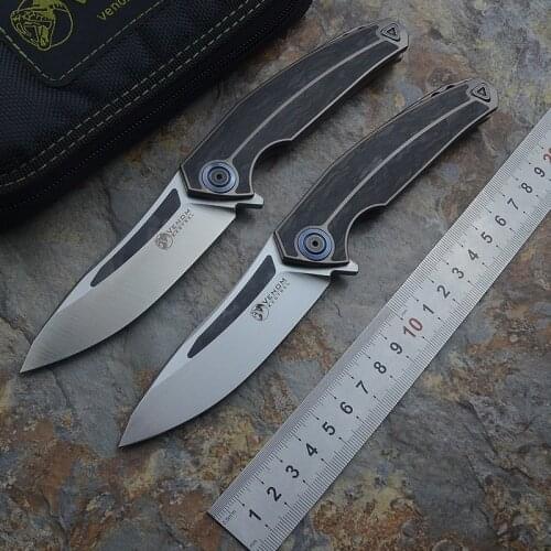 NEW Kevin John VENOM KESTREL Folding Knife M390 Blade Titanium+CF Handle Utility Camping Hunting Survival Pocket Kitchen EDC Too
