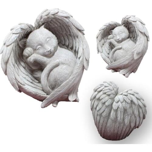 Pet Dog Cat Monument Angel Wing Memorial Tombstone Resin Statue Crafts Ornaments Home Garden Decoration