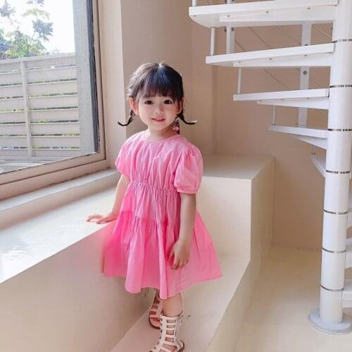 Girls dress 2021 summer new fashion cute pink big hem short sleeve dress suitable for 2-6 years old