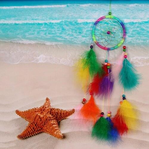 Colorfull Dreamcatcher Circular Feather Hang Crafts Handmade Home Hanging Craft High Quality Practical Delicate Durable