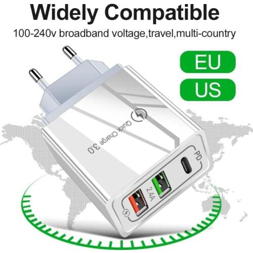 PD 18W Portable Travel Charger 3 USB Ports Fast Charging Wall Charger Power Adapter for Mobile Phone Charger Adapter US/EU Plug