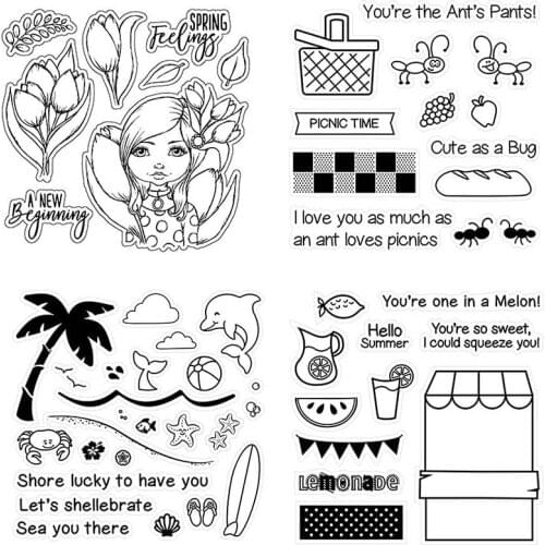 "hello Summer Day" Sea Animals 4*4 Inch Transparent Silicone Clear Stamp for Scrapbooking Diy Craft Decoration Soft Stamp Photo
