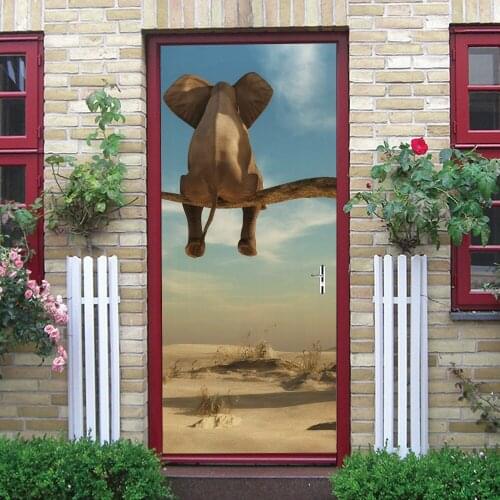 Desert Funny Elephant Door Stickers Home Decoration Animal Bedroom Living Room Door Decals Self-Adhesive Two-Pieces Set Wall Art