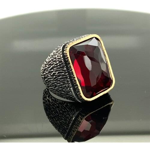 Silver red stone ring, ottoman patterned ring is specially produced by hand