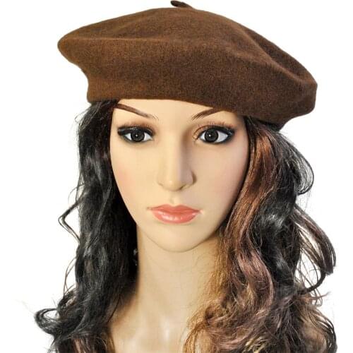 Wool Beret Hat French Beret Wool Solid Color Women Beanie Cap Hat