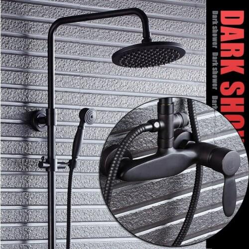 Bathroom Black Oil Paint Solid Brass Bathtub Shower Set Wall Mounted 8" Rainfall Shower Mixer Tap Faucet 3-functions Mixer Valve