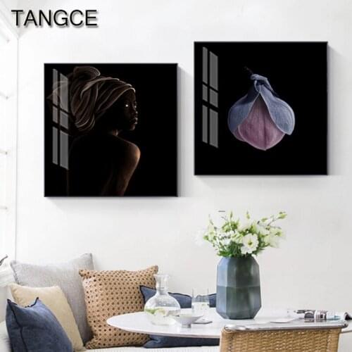 Modern Purple Flower Canvas Art Abstract Sexy Lip Black Girl Poster n Print Home Picture for Living Room Bedroom Nordic Wall Art