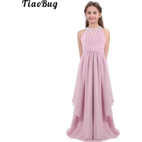 TiaoBug Kids Girls Chiffon Sleeveless Sequined Halter Flower Girl Princess Dress For Pageant Wedding Bridesmaid Birthday Party