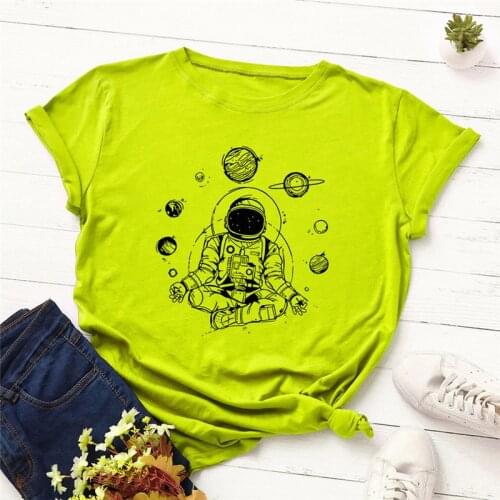 Plus Size S-5XL Astronaut Planet Printed T-Shirt Women Cotton Women Shirts O Neck Short Sleeve Tees Summer T-Shirt Female