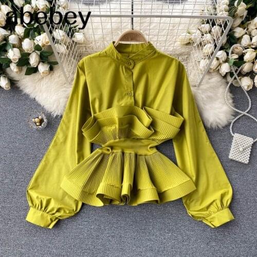 Women Design 3D Flounced edge Blouse Sweet Puff Sleeve O Neck Solid Casual Tops Summer Fashion Streetwear Short Blouses 2021