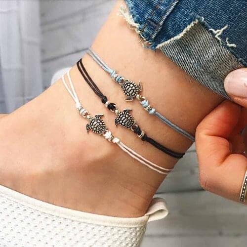 2020 Summer Beach Turtle Shaped Charm Rope String Anklets For Women Ankle Bracelet Woman Sandals On The Leg Chain Foot Jewelry