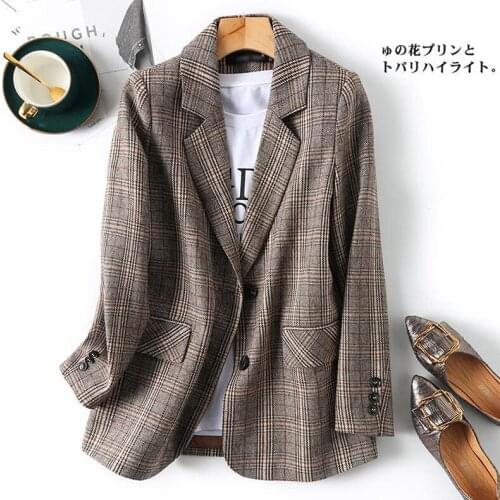 Women Plaid Blazer Jacket Spring Casual Street England Vintage OL Suit Female Relaxed Outwear женская куртка блейзер