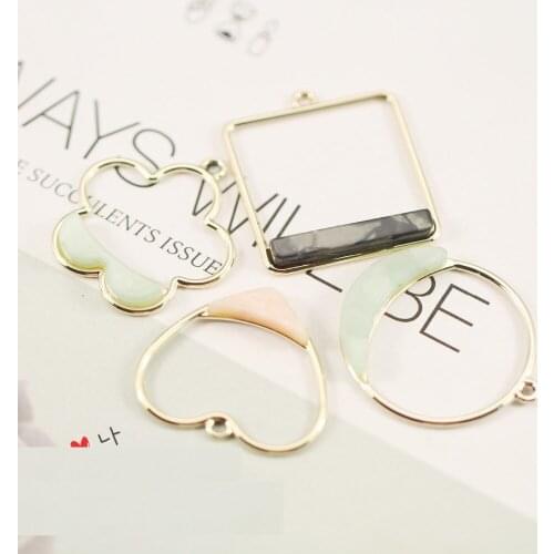 10pcs Fashion geometry hollow heart Pendant Earrings Drop flower charm Ear Studs square tag Jewelry handmade DIY for bracelet