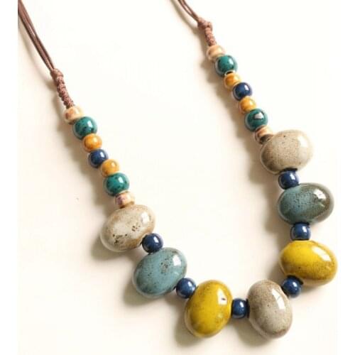 12 Pieces/Lot Ceramic Beads Long Necklace For Women Vintage Bead Strand Necklaces Choker Jewelry Sweater Chain Accessories Gift