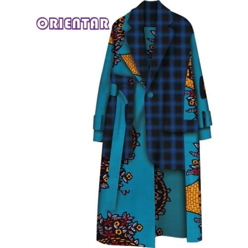 2020 Fashion African Clothes for Women Long Sleeve Trench Coat Asymmetrical African Wax Print Long Coat Trench for Women WY5663