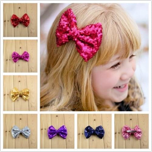 24Colors 11*8cm Girls Sequin Hair Bows With Alligator Clip Children Luxurious Hair Accessory 5pcs/lot FC18