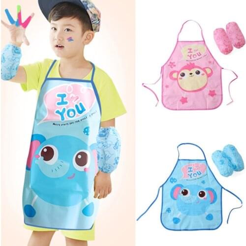 4 Colors Childrens Painting Anti Dirty Apron Suit Cute Creative Junior Baby Animals Waterproof Sleeve With Cartoon Pattern