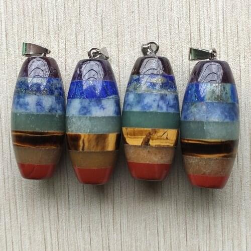 Fashion 7 Chakra Layered Purple Crystal Lapis Aventurine Tiger eye stone cylinder pendants for jewelry making 4pcs/lot wholesale