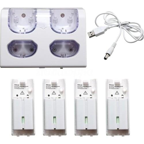 4 in 1 LED Remote Control Charging Dock Station + Rechargeable 4 x 2800mAh Battery USB Cable for WII / WII u