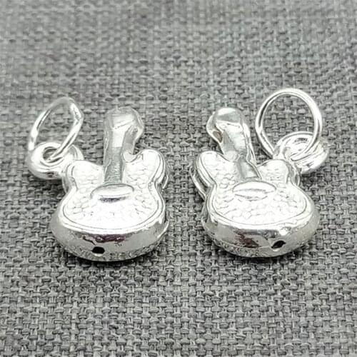 6 Peces of 925 Sterling Silver Shiny Hollow Guitar Music Charms for Bracelet