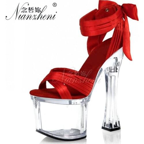 7 inches Super High heels Silk Butterfly Rome Hollow Crystal Spool heels Big Size Women Sandals 18cm Models Party Cross dressing