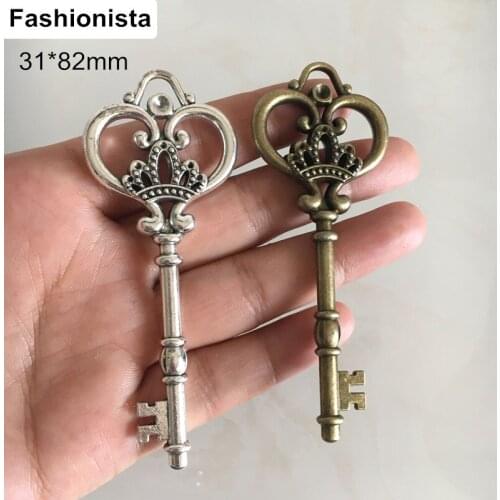 Free Shipping -Antique Bronze / Antique Silver Color Metal Filigree Big Key Pendant,31*82mm,Large Skeleton Key Pendant Charms