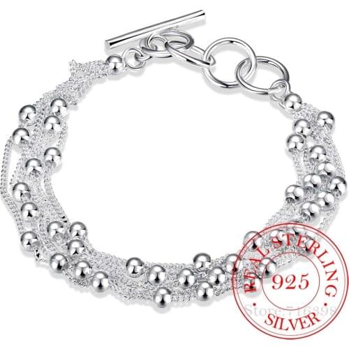 925 Silver Bracelet for Women Fine Jewelry Wholesale Real Pure Six Tassels Beads OL Female Simple Special Brand Gift