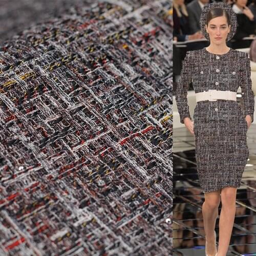 White Waxberry Black Sequin Tweed Fabrics 100%Polyester Garment Materials Women Jacket Skirt Sewing Cloth Tailor Freeshipping