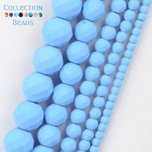 Natural Stone Sky Blue Rubber Faceted Hematite Round Spacer Loose Beads For DIY Jewelry Making Necklace Bracelet Accessories