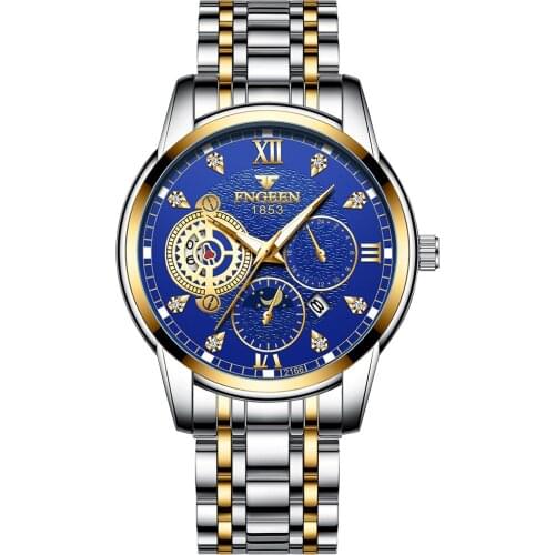 Hot FNGEEN Fashion Mens Watches With Stainless Steel Top Brand Luxury Sports Calendar Quartz Watch Men Relogio Masculino 2020