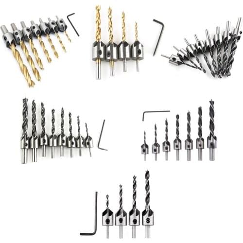 Woodworking Drilling or Chamfer Tool Wood Plug Cutter Countersink Drill Bits Pointed Countersink Drill Bit with L-wrench