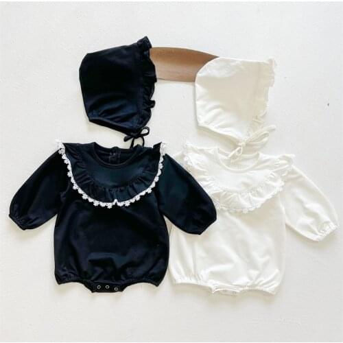 Korean Style Toddler Baby Girl Romper+Hat Infant Baby Girls Jumpsuit Cotton Long Sleeve Spring Autumn Baby Girls Clothes