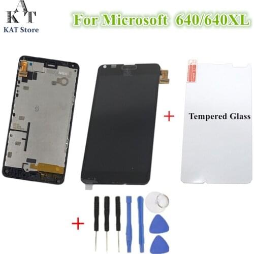 1Pcs For NOKIA Microsoft Lumia 640XL LCD Display Touch Screen with Frame for Lumia 640 640XL + Tempered Glass Replacement Part