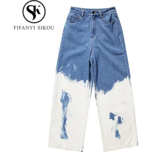 Jeans for Women Streetwear Fashion Painted High waist Jeans Wide leg Pants Female 2020 Spring Autumn Loose Washed Straight Jeans
