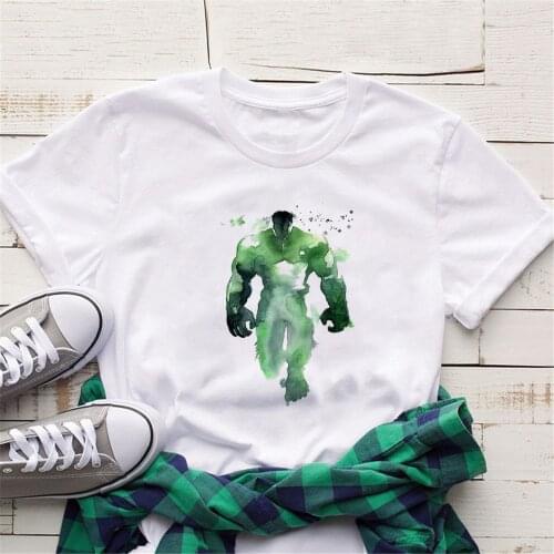 Fashion Women T Shirt Summer Short Sleeve Casual White Hulk Print Marvel Movie Tshirts Superhero The Avenges Femme Streetwear T