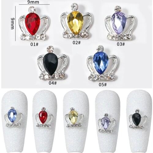 10Pcs Luxury Alloy Diamond Nail Art Charms Luxury Crown Design 9x9mm Large Rhinestones For Acrylic Nails DIY Stones For Women