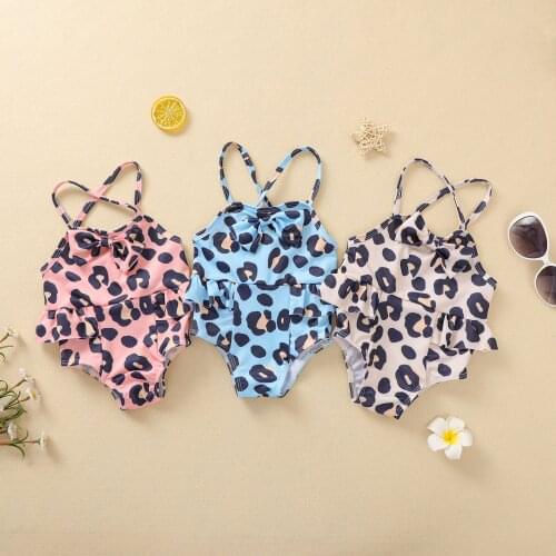 Lioraitiin 0-3Years Toddler Baby Girl Summer Swimwear Romper Sleeveless Leopard Printed 3Colors Jumpsuit Clothing