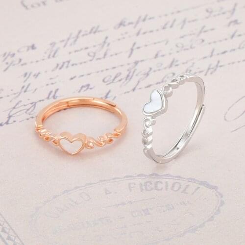 Korean Fashion Luxury Brand Love Heart Shape Sheel Open Rings For Female Woman 925 Sterling Silver Rose Golden Anniversity Party