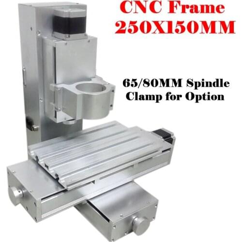 Mini Vertical CNC Frame 250x150mm 3Axis 80mm Spindle Clamp Diameter with Stepper Motors Option for DIY CNC Wood Router Engraver
